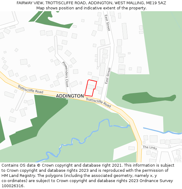 FAIRWAY VIEW, TROTTISCLIFFE ROAD, ADDINGTON, WEST MALLING, ME19 5AZ: Location map and indicative extent of plot