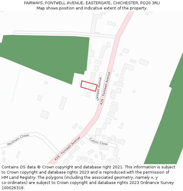 FAIRWAYS, FONTWELL AVENUE, EASTERGATE, CHICHESTER, PO20 3RU: Location map and indicative extent of plot