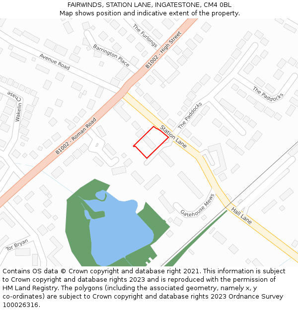 FAIRWINDS, STATION LANE, INGATESTONE, CM4 0BL: Location map and indicative extent of plot