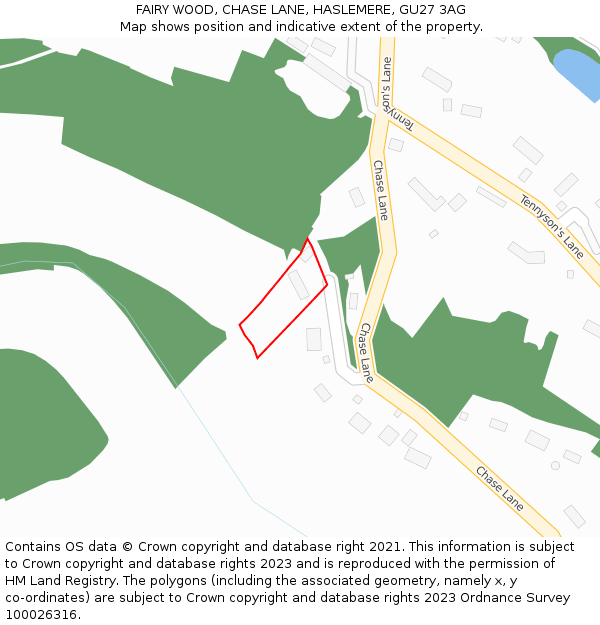 FAIRY WOOD, CHASE LANE, HASLEMERE, GU27 3AG: Location map and indicative extent of plot