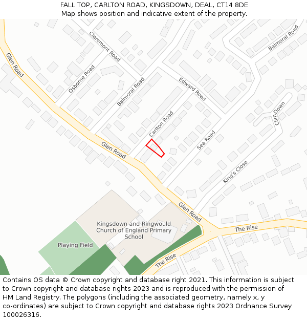 FALL TOP, CARLTON ROAD, KINGSDOWN, DEAL, CT14 8DE: Location map and indicative extent of plot