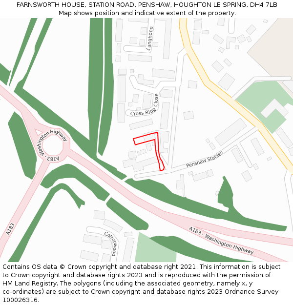 FARNSWORTH HOUSE, STATION ROAD, PENSHAW, HOUGHTON LE SPRING, DH4 7LB: Location map and indicative extent of plot