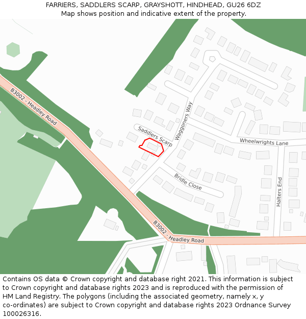 FARRIERS, SADDLERS SCARP, GRAYSHOTT, HINDHEAD, GU26 6DZ: Location map and indicative extent of plot