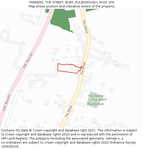 FARRIERS, THE STREET, BURY, PULBOROUGH, RH20 1PA: Location map and indicative extent of plot