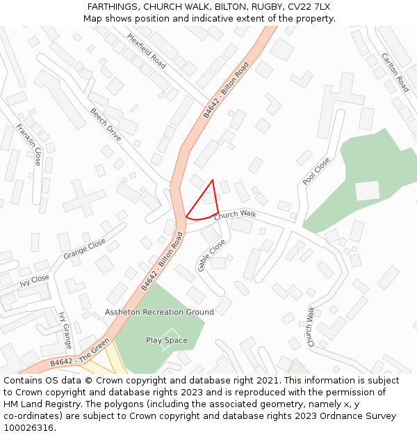 FARTHINGS, CHURCH WALK, BILTON, RUGBY, CV22 7LX: Location map and indicative extent of plot