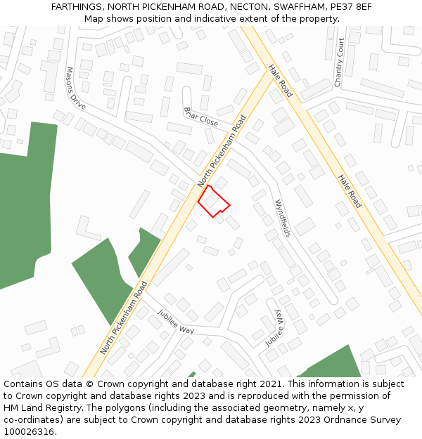 FARTHINGS, NORTH PICKENHAM ROAD, NECTON, SWAFFHAM, PE37 8EF: Location map and indicative extent of plot