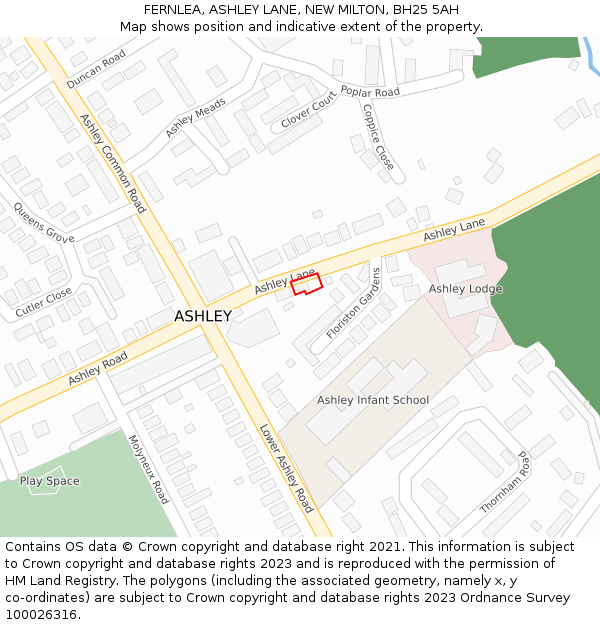 FERNLEA, ASHLEY LANE, NEW MILTON, BH25 5AH: Location map and indicative extent of plot