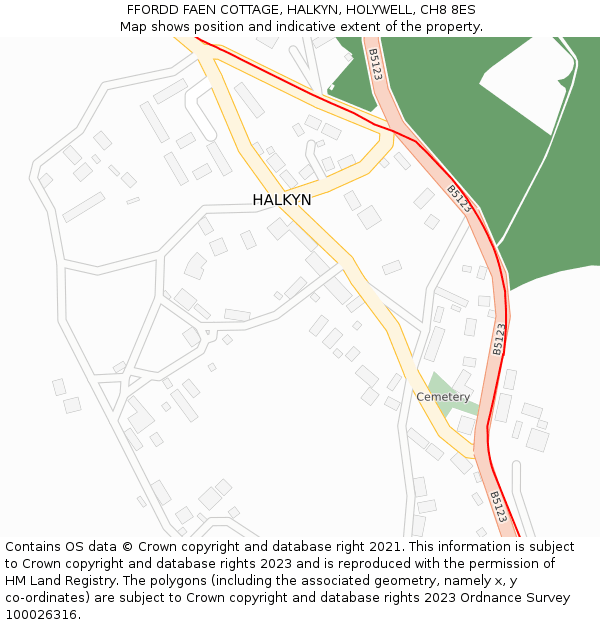 FFORDD FAEN COTTAGE, HALKYN, HOLYWELL, CH8 8ES: Location map and indicative extent of plot