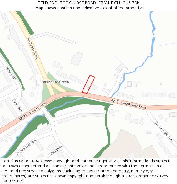 FIELD END, BOOKHURST ROAD, CRANLEIGH, GU6 7DN: Location map and indicative extent of plot