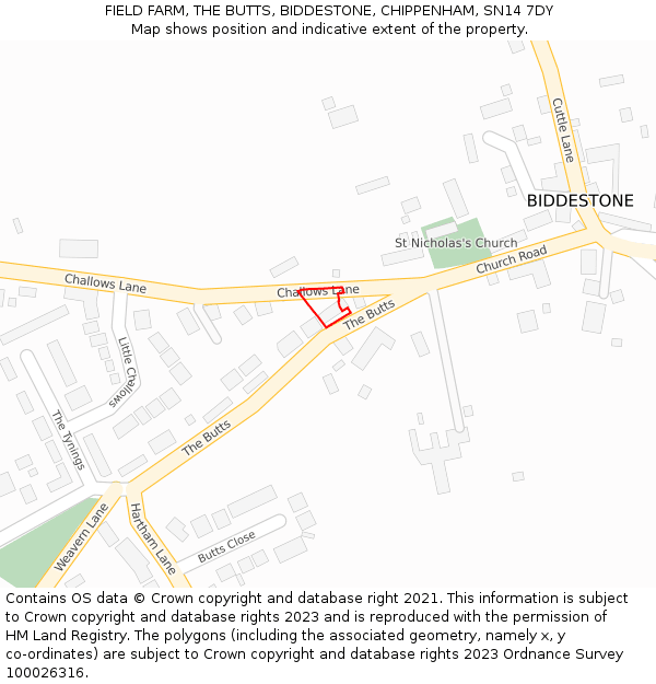 FIELD FARM, THE BUTTS, BIDDESTONE, CHIPPENHAM, SN14 7DY: Location map and indicative extent of plot