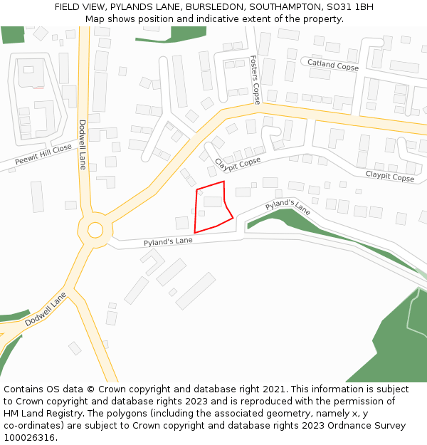 FIELD VIEW, PYLANDS LANE, BURSLEDON, SOUTHAMPTON, SO31 1BH: Location map and indicative extent of plot