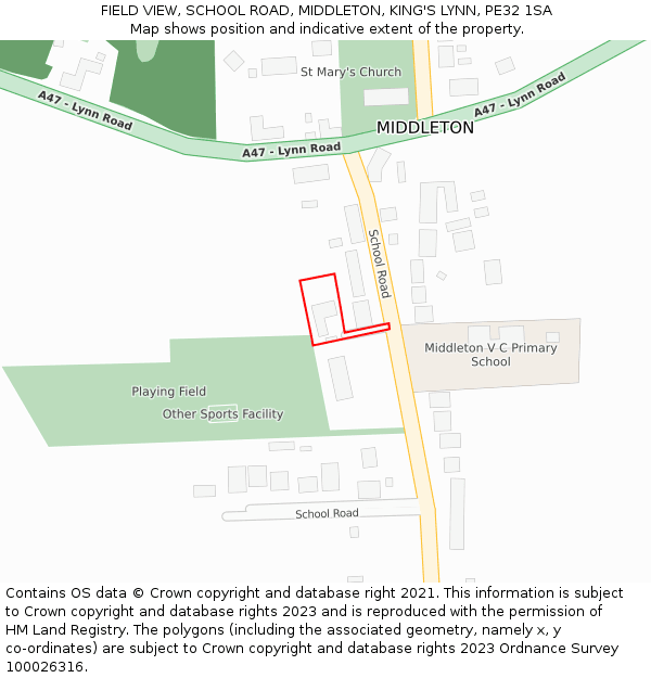 FIELD VIEW, SCHOOL ROAD, MIDDLETON, KING'S LYNN, PE32 1SA: Location map and indicative extent of plot