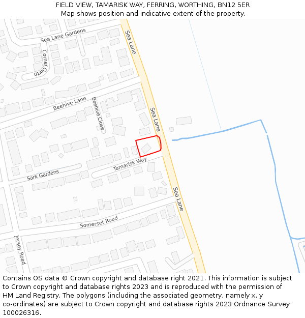 FIELD VIEW, TAMARISK WAY, FERRING, WORTHING, BN12 5ER: Location map and indicative extent of plot