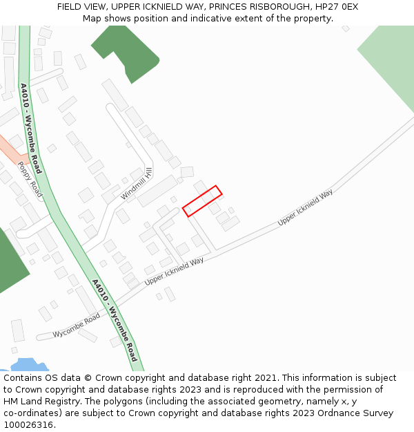 FIELD VIEW, UPPER ICKNIELD WAY, PRINCES RISBOROUGH, HP27 0EX: Location map and indicative extent of plot