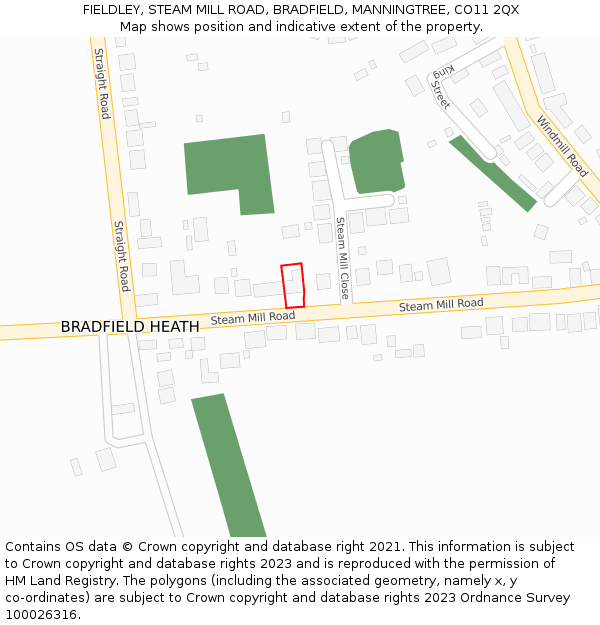 FIELDLEY, STEAM MILL ROAD, BRADFIELD, MANNINGTREE, CO11 2QX: Location map and indicative extent of plot