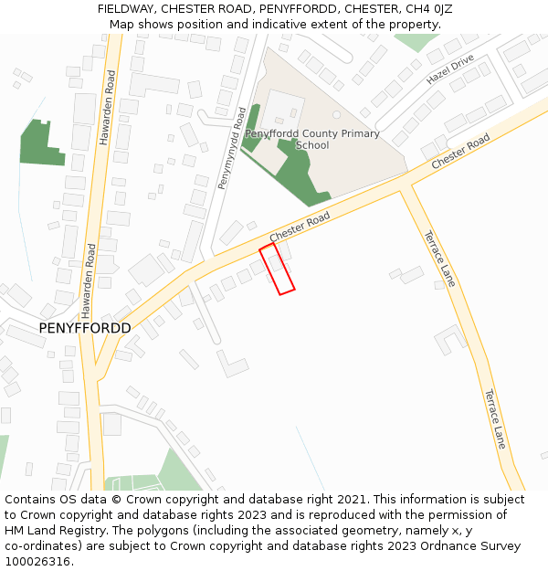 FIELDWAY, CHESTER ROAD, PENYFFORDD, CHESTER, CH4 0JZ: Location map and indicative extent of plot