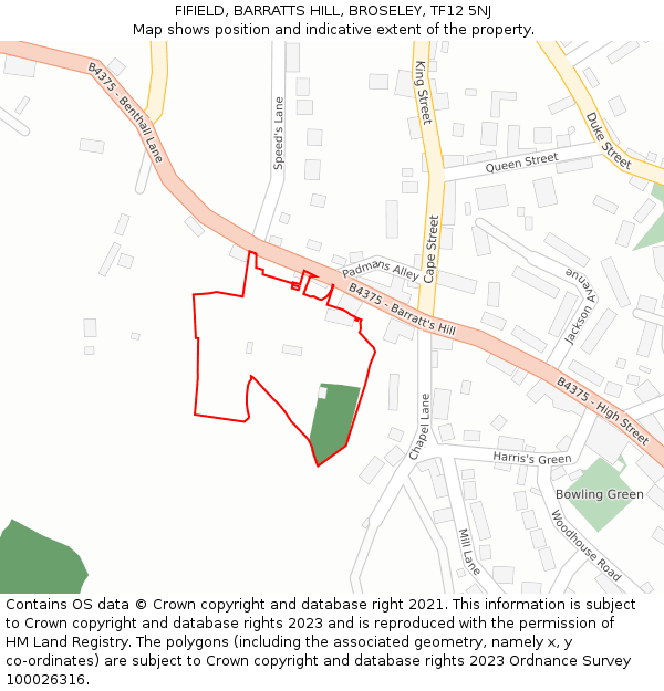 FIFIELD, BARRATTS HILL, BROSELEY, TF12 5NJ: Location map and indicative extent of plot