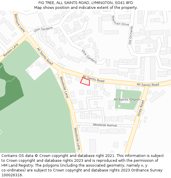 FIG TREE, ALL SAINTS ROAD, LYMINGTON, SO41 8FD: Location map and indicative extent of plot