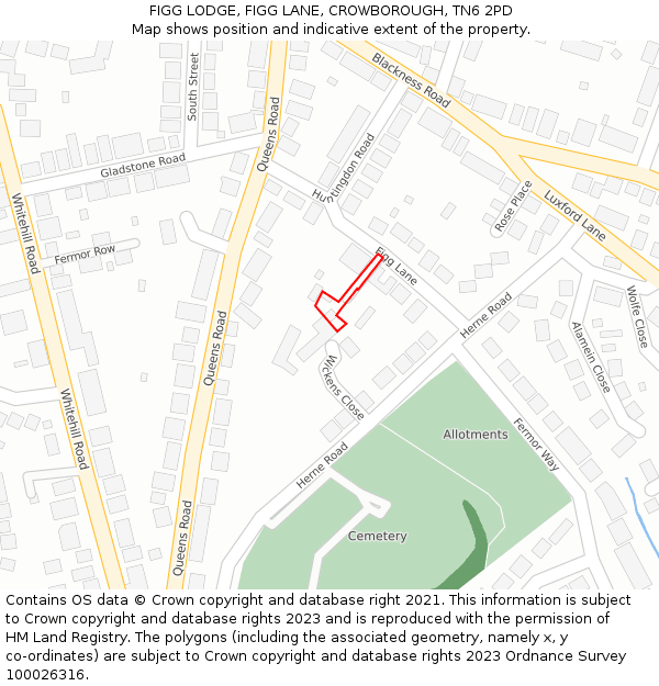 FIGG LODGE, FIGG LANE, CROWBOROUGH, TN6 2PD: Location map and indicative extent of plot