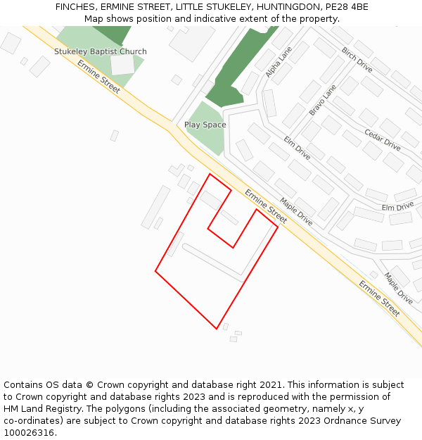 FINCHES, ERMINE STREET, LITTLE STUKELEY, HUNTINGDON, PE28 4BE: Location map and indicative extent of plot