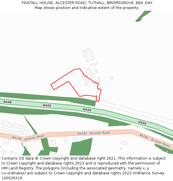 FINSTALL HOUSE, ALCESTER ROAD, TUTNALL, BROMSGROVE, B60 1NH: Location map and indicative extent of plot