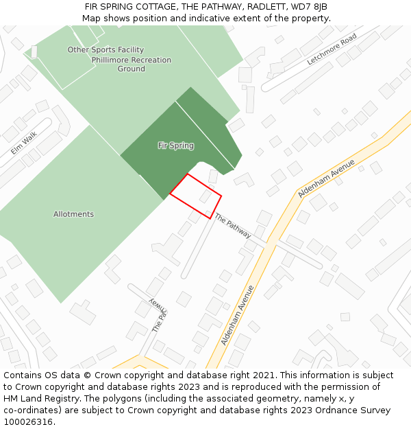 FIR SPRING COTTAGE, THE PATHWAY, RADLETT, WD7 8JB: Location map and indicative extent of plot