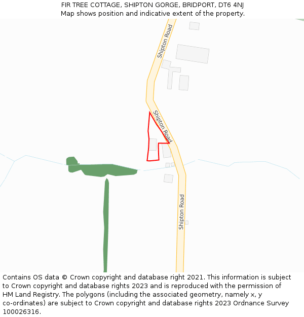 FIR TREE COTTAGE, SHIPTON GORGE, BRIDPORT, DT6 4NJ: Location map and indicative extent of plot