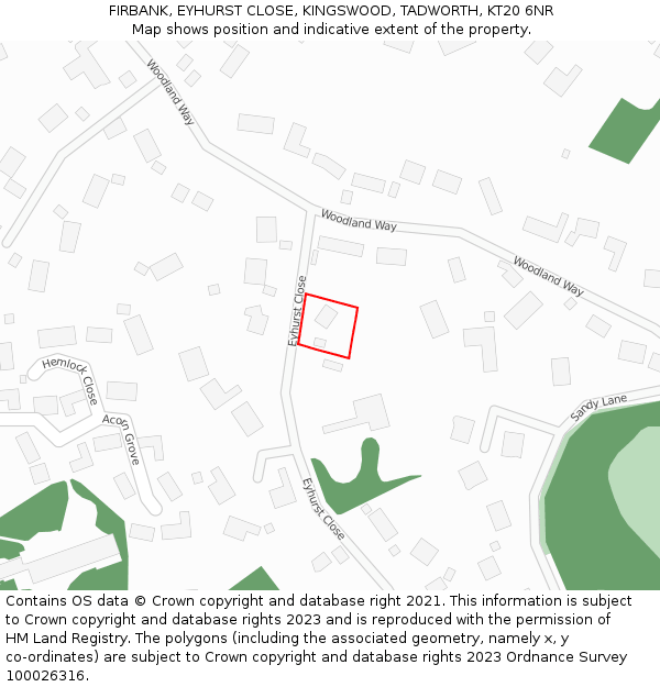 FIRBANK, EYHURST CLOSE, KINGSWOOD, TADWORTH, KT20 6NR: Location map and indicative extent of plot