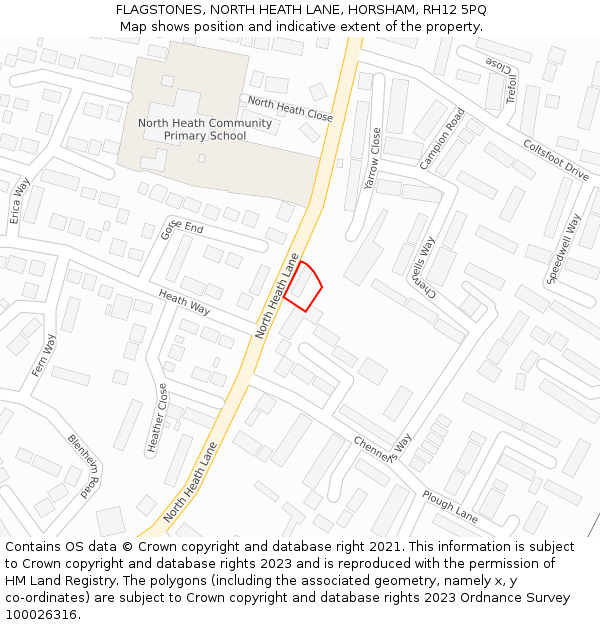 FLAGSTONES, NORTH HEATH LANE, HORSHAM, RH12 5PQ: Location map and indicative extent of plot