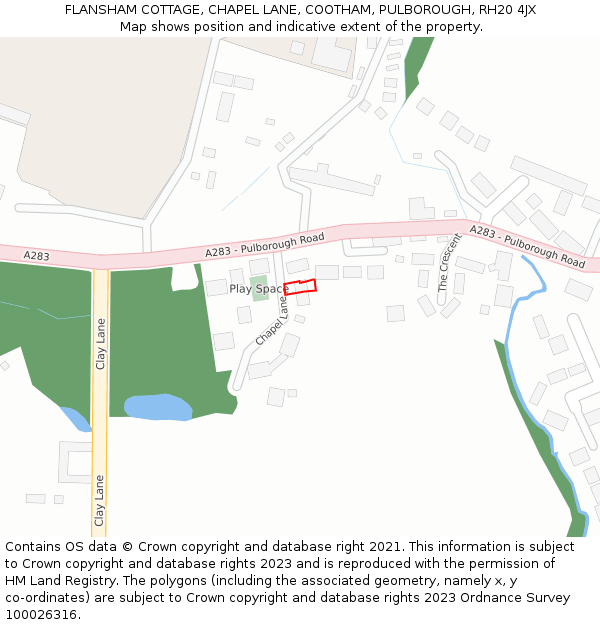 FLANSHAM COTTAGE, CHAPEL LANE, COOTHAM, PULBOROUGH, RH20 4JX: Location map and indicative extent of plot