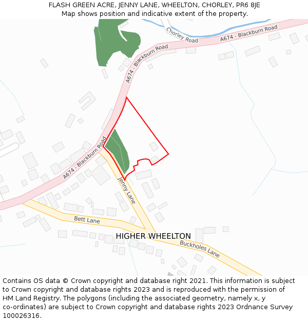 FLASH GREEN ACRE, JENNY LANE, WHEELTON, CHORLEY, PR6 8JE: Location map and indicative extent of plot