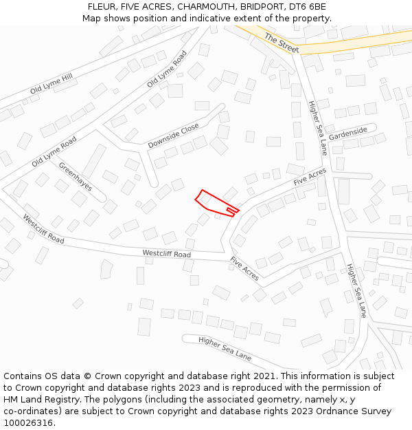 FLEUR, FIVE ACRES, CHARMOUTH, BRIDPORT, DT6 6BE: Location map and indicative extent of plot