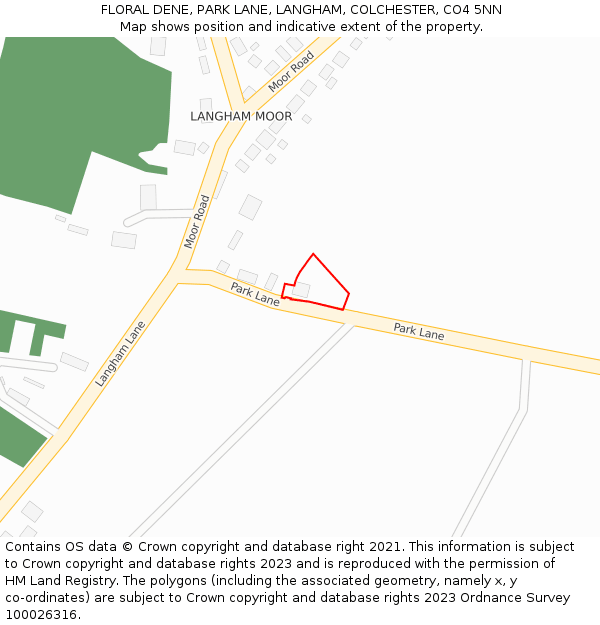 FLORAL DENE, PARK LANE, LANGHAM, COLCHESTER, CO4 5NN: Location map and indicative extent of plot