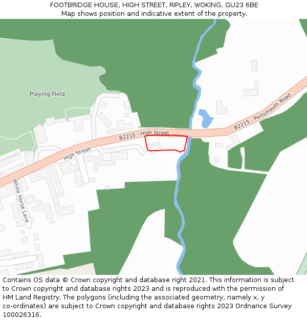 FOOTBRIDGE HOUSE, HIGH STREET, RIPLEY, WOKING, GU23 6BE: Location map and indicative extent of plot