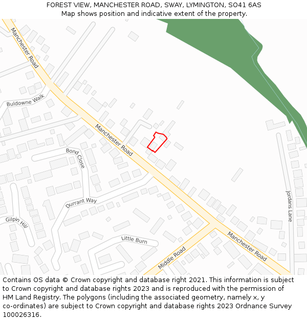 FOREST VIEW, MANCHESTER ROAD, SWAY, LYMINGTON, SO41 6AS: Location map and indicative extent of plot