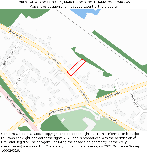 FOREST VIEW, POOKS GREEN, MARCHWOOD, SOUTHAMPTON, SO40 4WP: Location map and indicative extent of plot