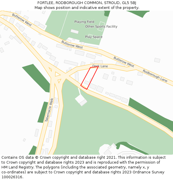 FORTLEE, RODBOROUGH COMMON, STROUD, GL5 5BJ: Location map and indicative extent of plot