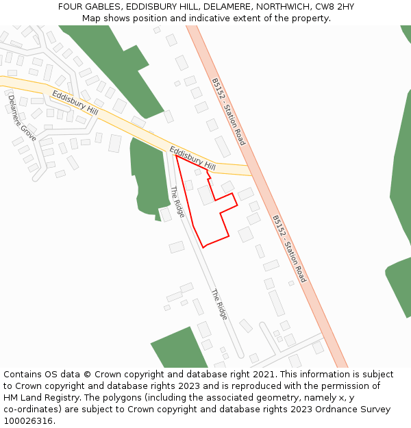 FOUR GABLES, EDDISBURY HILL, DELAMERE, NORTHWICH, CW8 2HY: Location map and indicative extent of plot