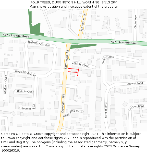 FOUR TREES, DURRINGTON HILL, WORTHING, BN13 2PY: Location map and indicative extent of plot