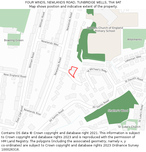 FOUR WINDS, NEWLANDS ROAD, TUNBRIDGE WELLS, TN4 9AT: Location map and indicative extent of plot