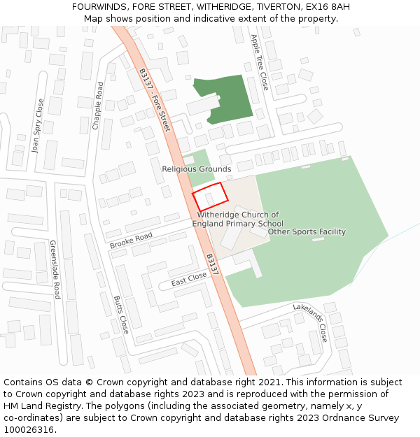 FOURWINDS, FORE STREET, WITHERIDGE, TIVERTON, EX16 8AH: Location map and indicative extent of plot