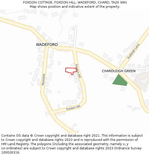 FOXDON COTTAGE, FOXDON HILL, WADEFORD, CHARD, TA20 3AN: Location map and indicative extent of plot