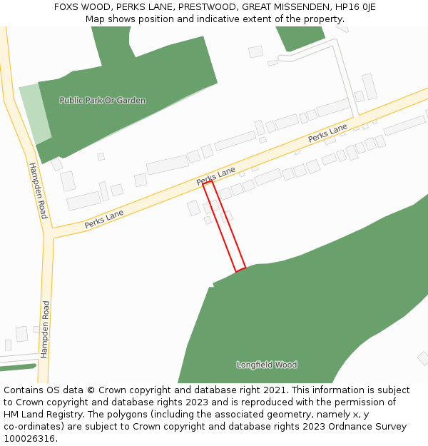 FOXS WOOD, PERKS LANE, PRESTWOOD, GREAT MISSENDEN, HP16 0JE: Location map and indicative extent of plot