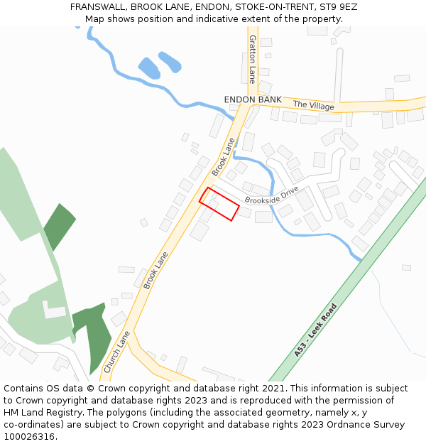 FRANSWALL, BROOK LANE, ENDON, STOKE-ON-TRENT, ST9 9EZ: Location map and indicative extent of plot