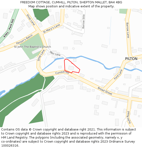 FREEDOM COTTAGE, CUMHILL, PILTON, SHEPTON MALLET, BA4 4BG: Location map and indicative extent of plot