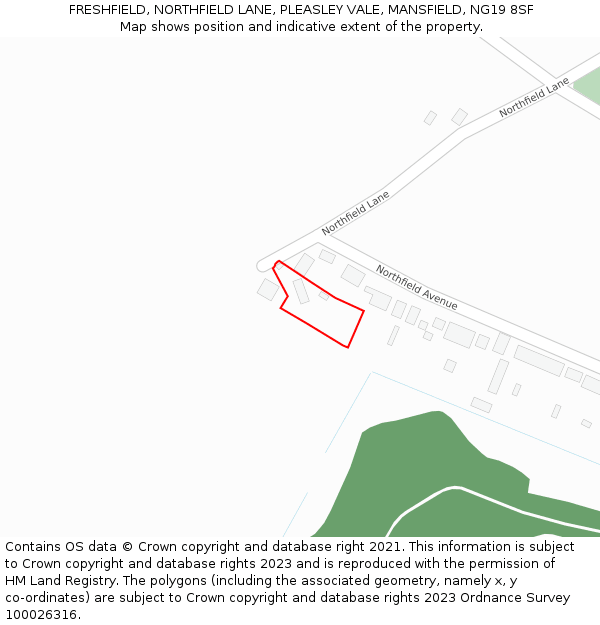 FRESHFIELD, NORTHFIELD LANE, PLEASLEY VALE, MANSFIELD, NG19 8SF: Location map and indicative extent of plot