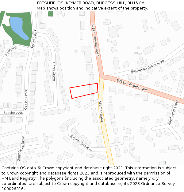 FRESHFIELDS, KEYMER ROAD, BURGESS HILL, RH15 0AH: Location map and indicative extent of plot