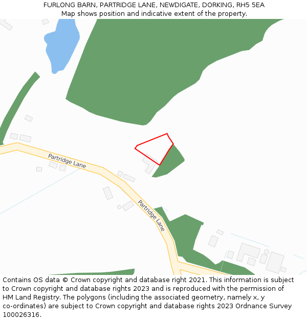 FURLONG BARN, PARTRIDGE LANE, NEWDIGATE, DORKING, RH5 5EA: Location map and indicative extent of plot