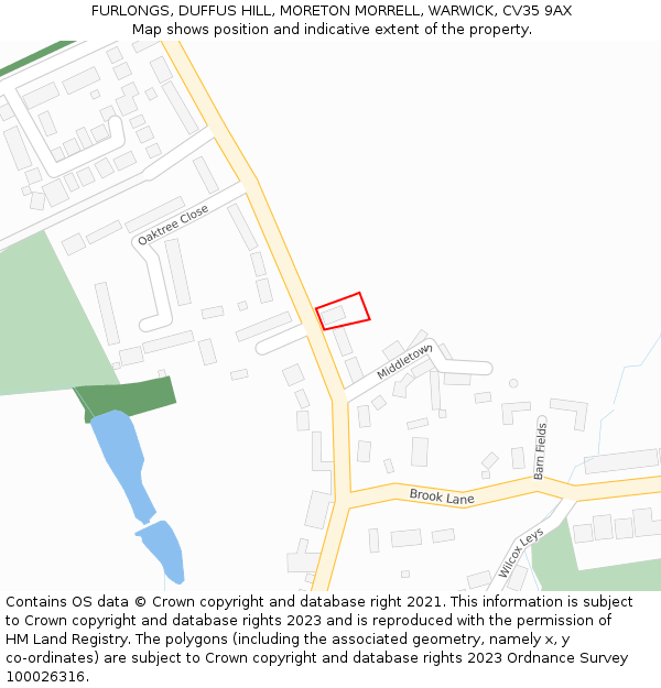 FURLONGS, DUFFUS HILL, MORETON MORRELL, WARWICK, CV35 9AX: Location map and indicative extent of plot