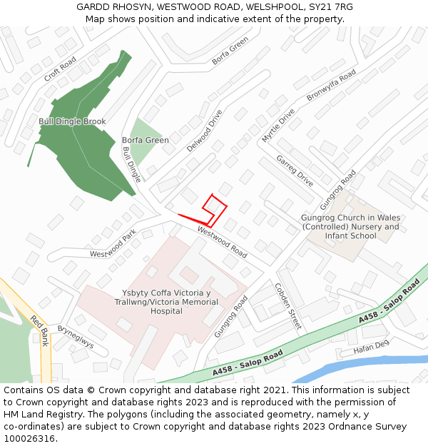 GARDD RHOSYN, WESTWOOD ROAD, WELSHPOOL, SY21 7RG: Location map and indicative extent of plot